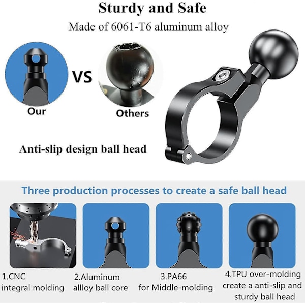 Aluminiumsleiv 1 tommers kulefeste som passer til styre 0,5'' til 1,26'' i diameter, styrefestekule kompatibel med Ram Mounts 1 tommers kuleledd