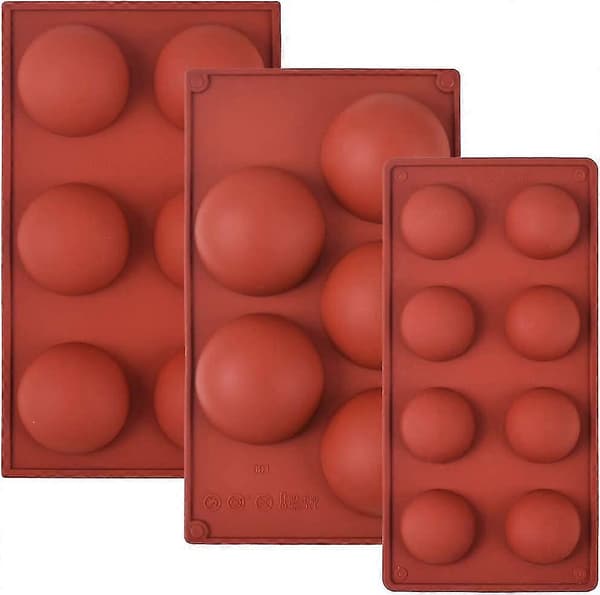 Halvkuleformet silikonformsett for sjokoladeball, kake, gelé, pudding, hjemmelaget såpe, pakke med 3