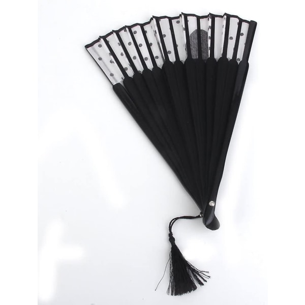 Kvinder tegneserie kat folde silke blæser håndholdt blæser (sort) (1 stk