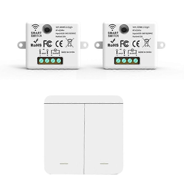 2 kpl Langattomat Valonseinäkytkimet RF 433Mhz Relae Vastaanotin 1x 2Gang Panelikytkimellä LED Kaukosäätimellä