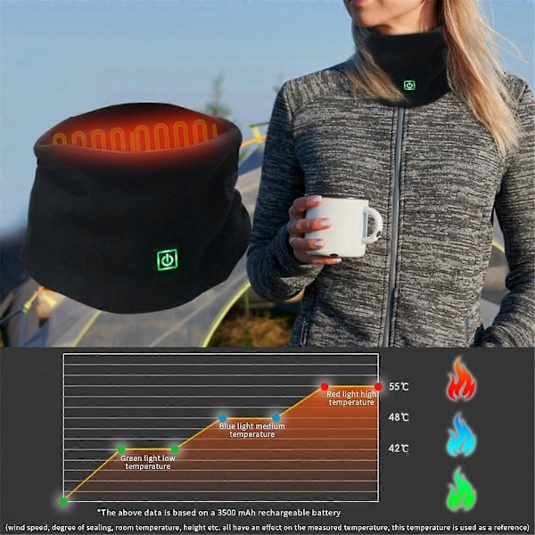 Vinter Elektrisk Oppvarmet Halsvarmer USB Oppladbar Halsvarmer 3 Hastighetsjustering Fleece Halsduk for Sykling Ski