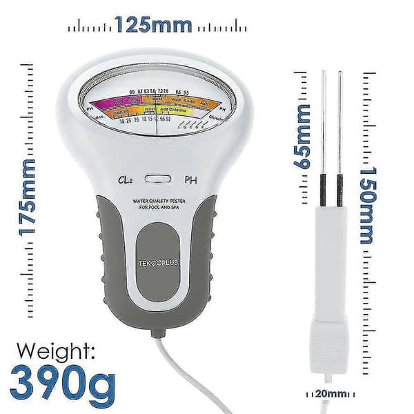 Vandkvalitetsanalysator, Digital Klor- og pH Cl2-Tester til Swimmingpools, Spa Vandkvalitetsanalysator med Sonde til Hjemmepools eller Spa
