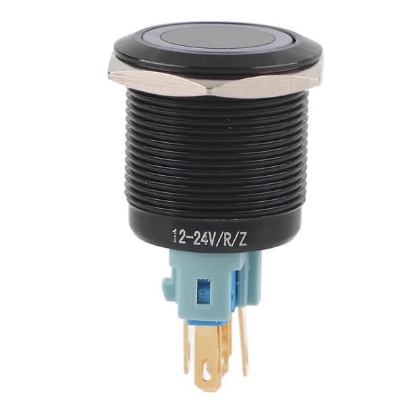 22mm 12V-24V Vanntett Selvlåsende Trykknapp Bryter Grønn LED