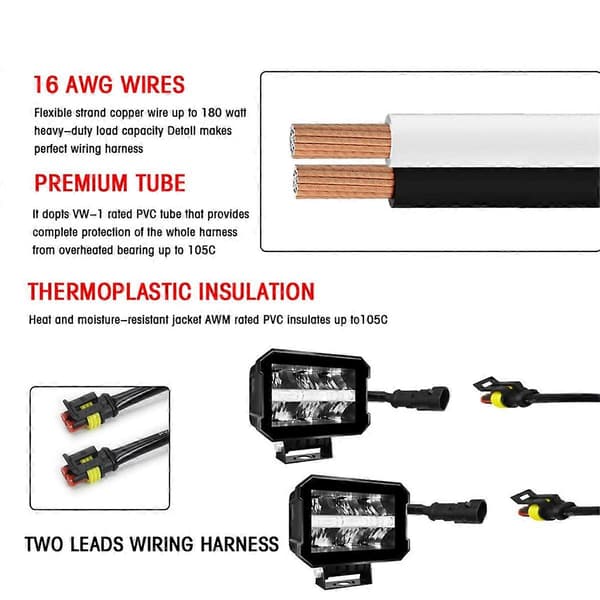 16 AWG LED Lysbjælke Ledningsnet Kit - til Off Road Lys