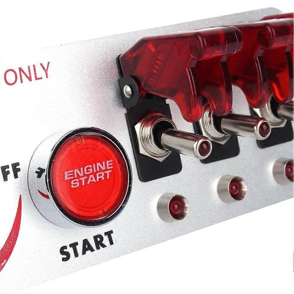 5 i 1 DC 12V Flip Op Tændingsvippekontakt Panel Bilmotor Start Trykknap med LED