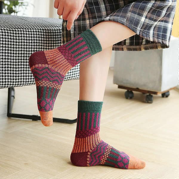 5 par dame vintage uldne vinterstrømper, tykt varmt design