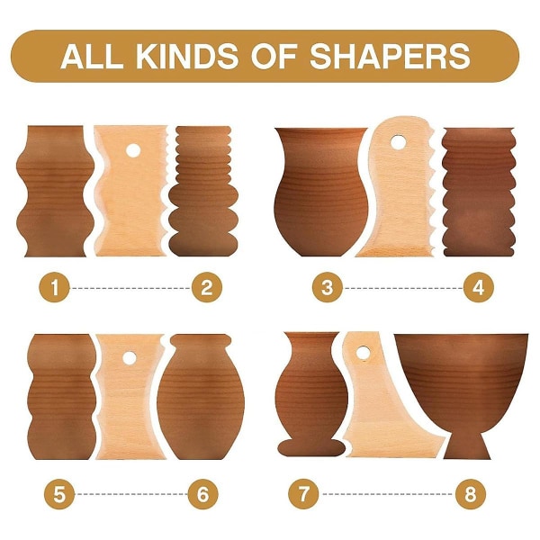7 stykker keramik trimningsværktøj Keramik lerfodformeværktøj Tekstur træprofilribbebundt fodformemaskine