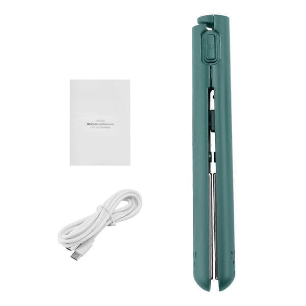 USB-kabel Mini Bärbar Plattång för Rak och Lockig Dubbelanvändning Locktång för Studenter Grön