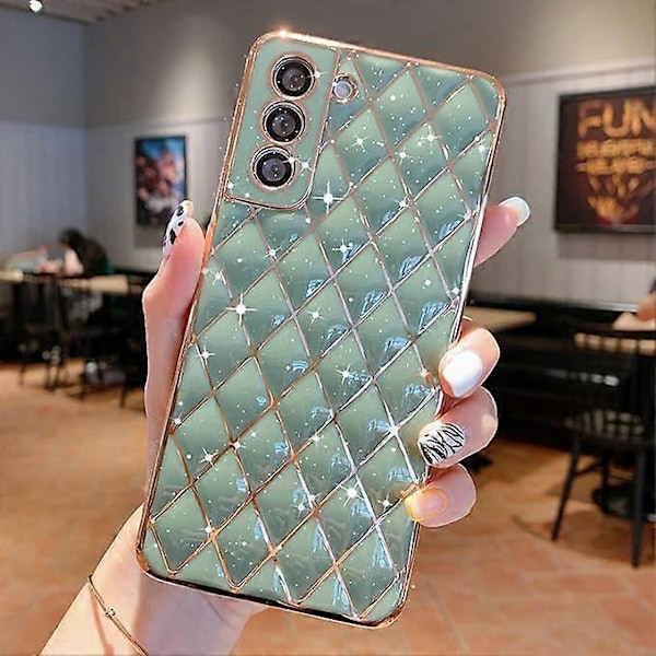 SBSG Samsung Galaxy S21 Plus 5G Skal Pläterad Glittrig Lyx Diamant Rutmönster Fodral för Kvinnor Flickor Kameralinsskydd Stöttåligt Mjukt Silikon Skal