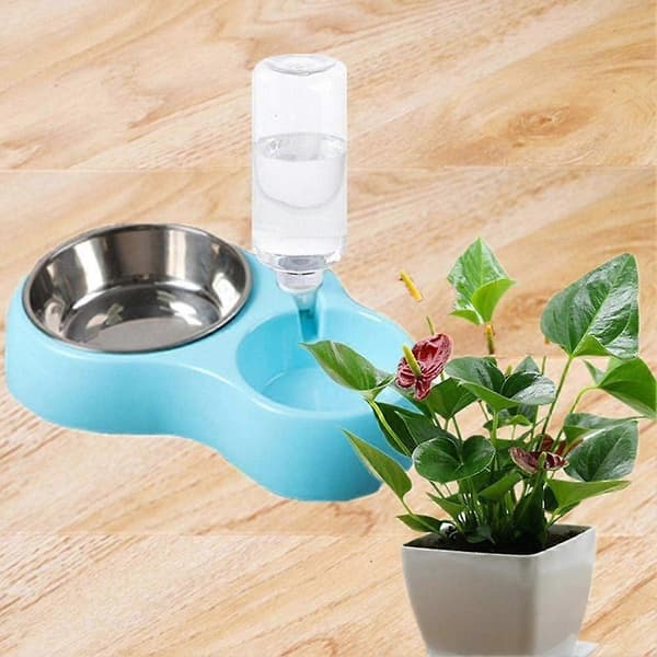 Vanddispenser Tørfoderdispenser Til Katte- og Hundeskåle Inox Blå