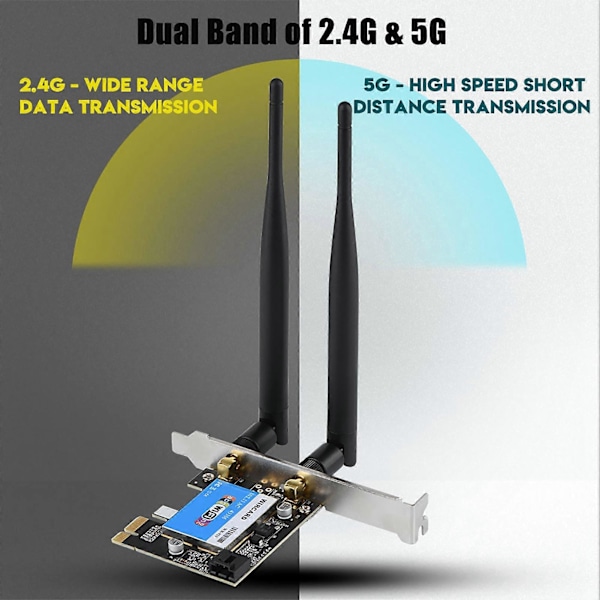 PCIE Netværkskort 433Mbps Dual Band 2.4g 5G til Bluetooth 4.0 til Bluetooth Netværkskort til Desktop YEMMA