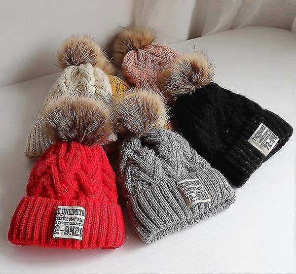 Uldhue til børn, tre dele, efterår, vinter, plus uld, drenge og piger, halstørklæde, handsker, baby, tyk, varm, pullover, strikket hue, gul