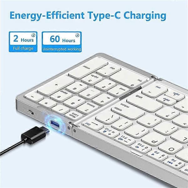 Bærbar Bluetooth-tastatur, USB-oppladbart trådløst tastatur for IOS, Android, Windows PC-bærbar PC