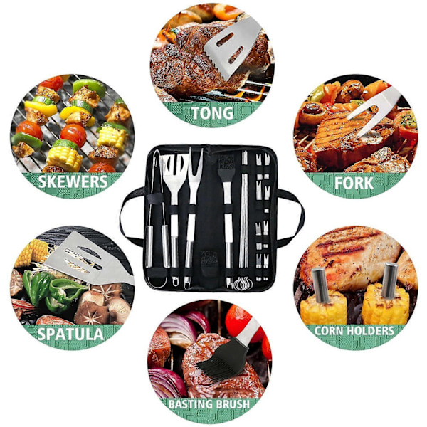 BBQ Tilbehør, Sæt med 20 Dele BBQ Grillværktøj Sæt Rustfrit Stål Grilltilbehørssæt med Kuffert Grillredskabssæt Jule- og Thanksgiving-gaver til Mig