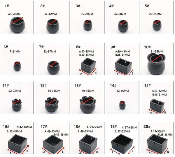 24 Stk. Stolebenshætter Stolebensfødder Bordovertræk Lavet af Gummi