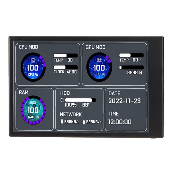 Computer Temp Monitor 3,5 tommer IPS Dual USB C Tema Editor Tilpasselig Layout PC CPU Data Monitor til Desktop Kabinet