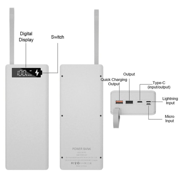 16x18650 akun säilytyslaatikko Pd Qc3.0 Quick Charge Diy Bank Box Case Valkoinen