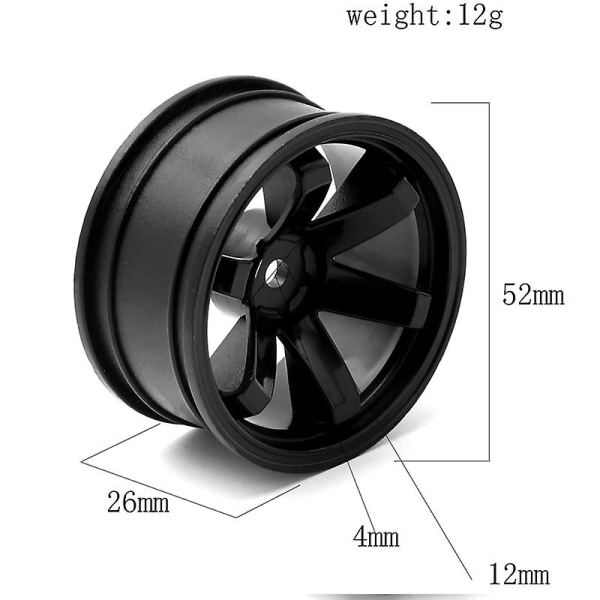 4 stk 1,9 tommers hjulnavfelg for RC-bil 1:10 94122 94123 D5 FW06 RC-bildel svart
