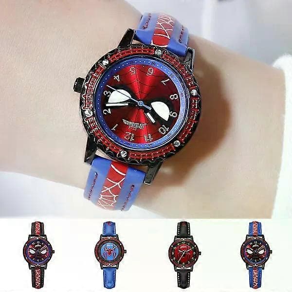 Spiderman Lysende Ur Vandtæt Analogt Ur Børnefødselsdagsgave Blå til rød rem