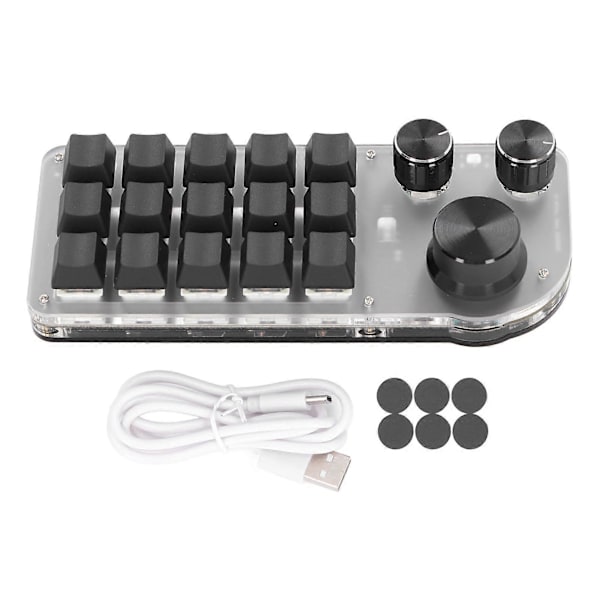 15 Tangenter 3 Rattar Programmerbar Knappsats Trådbunden USB Trådlös Bluetooth Blå Switch Mini Macro Mekaniskt Gaming Tangentbord YEMMA