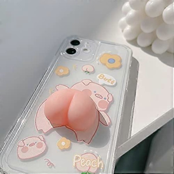 Telefonhus til iPhone 12 Mini, Sjov Nyhed Bølgeformet 3D Klemmebar Fersken-Bagdel Gris Mønster Glad Gris Cover Transparent Blød TPU Silikon Gummi Cover Han
