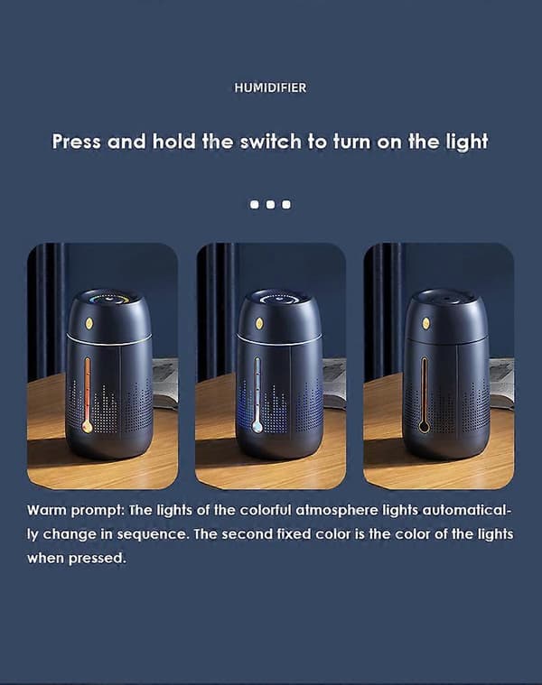 Luftfukter med stor kapasitet for hjemmet USB Ultralyd Diffuser Cool Mist Maker Stille Diffuser Maskin for hjemmekontor Blue