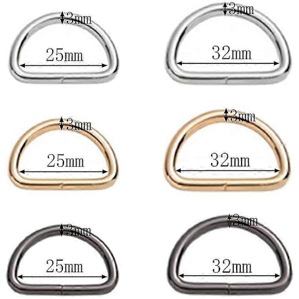 D-ring 30 stk D-ringer Metallring D-ringer Halvringer Assorterte D-ringer Assortert