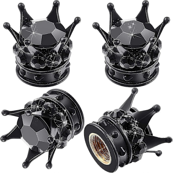 4 Stycken Krona Däckventilhylsor Bling Handgjorda Kristall Strass Universella Krom Krona Fordons Däckhylsor Skydd, Attraktiva Tillbehör För-