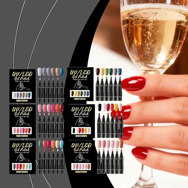 6-pack nagellackspennor, 3-i-1 gelnagellackspenna