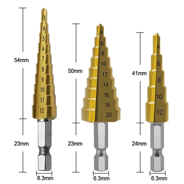 Stegborr 3-pack HSS Stegborr Set Konisk Hålskärare Konisk Metrisk Nitrering Hex Kärnborr B