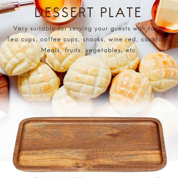 Serveringsbrett, rektangulær massivt tre flat bunnplate, fruktfat, skål, tebrett, dessertfat