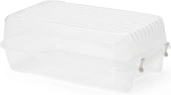 Skolådor, stapelbara med plastkopplingar, hopfällbara, transparent solid ventilerande plast
