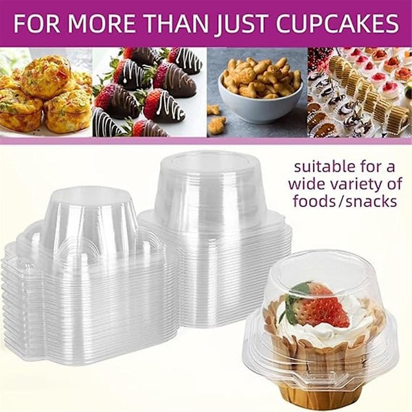 Individuelle Cupcake-beholdere, 100 stk klare Cupcake-bokser, Cupcake-holdere med lokk, enkeltrom