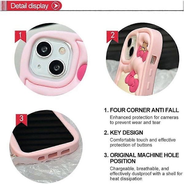 Sarjakuva Silikonikotelo iPhone 14:lle, Söpö Hauska Kawaii Kitty Kissa Eläinhahmo Puhelinkotelo 3D-kuori Puhelinkotelo Lapsille Tytöille ja Naisille (Kitty-Case-