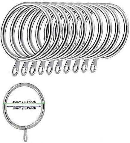 Pakke med 50 metalgardinringe til gardiner og stænger, 38 mm indvendig diameter (sølv)