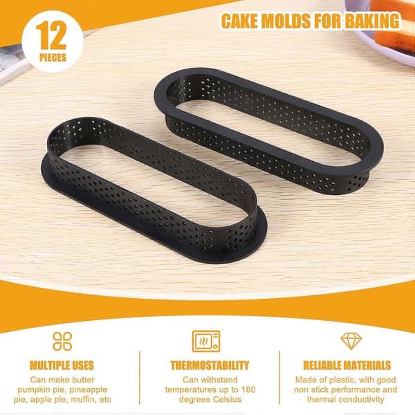 12 Stk. Ovale Terteformer Varme-Perforerte Kake Mousse Ringer Non-Stick Bakeutstyr Terte Mini Kakeform