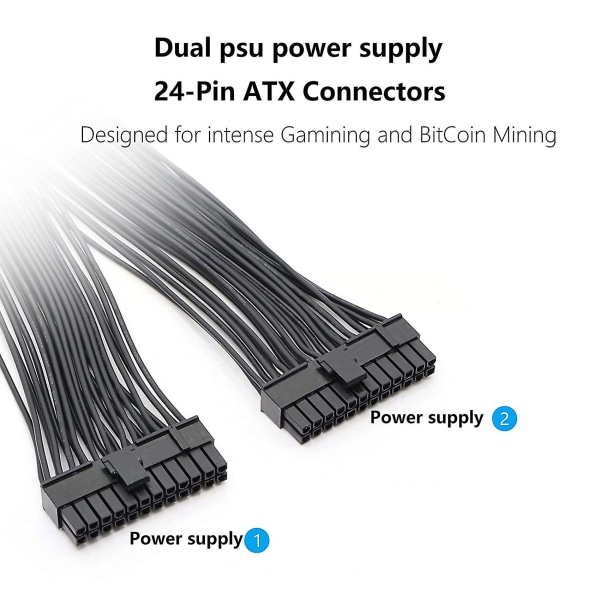 Dual Psu strømforsyning 24-pins Atx hovedkortsplitterkabel, 24pin (20+4) for Atx hovedkortforlenger