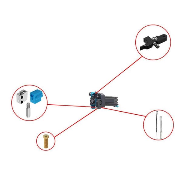 Dysesekstruder Kit med Silikonetui Termistor Opvarmningsrør Hals til Genius/ X1 3D-printer