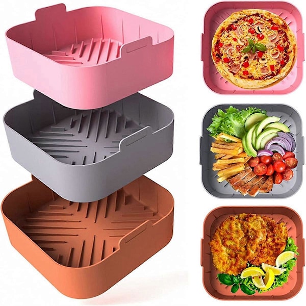 3 stk. Air Fryer Silikone Indlæg Firkantede Airfryer Indlæg 21 cm Air Fryer Gryde til 4-8 QT Air Fryer Ba