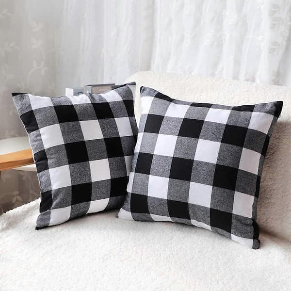 2 stk. Rutete pledd polyester bomull pyntepute