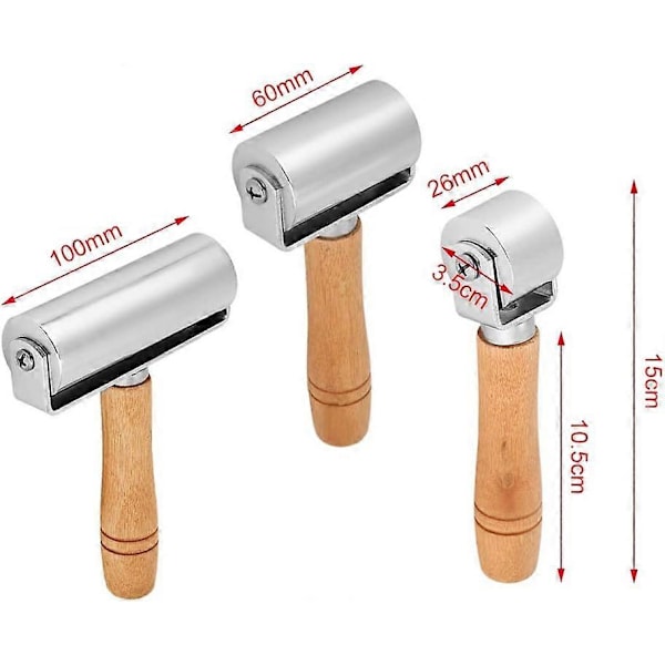 Træhåndtag Læderbakke Værktøj Kantpresse Metalrulle til Læderlimrulle, 100 mm, 60 mm, 26 mm, Sølvfarvet (26 mm)
