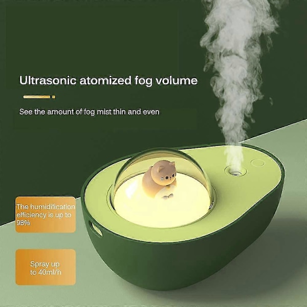 Mini Nattlampa Luftfuktare, 210ml Avokadoformad Sval Mist Liten Tyst Atomisering Med Söt Kattdesign