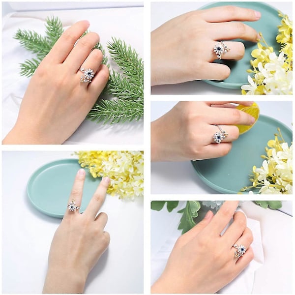 Anti-Ångest Ring För Kvinnor Flickor Fidget Ringar Spinner Cubic Zirconia Justerbar Roterbar Inspirations Meditation Ring Lindra Ångest Stress Oro H