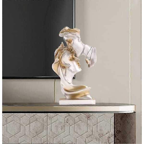 Kreativ Kyssande Par Staty - Harts Guld Staty Kyssande Älskare Skulptur Bord Modern Konst Figurin Bordsdekoration För Hemmakontor Vardagsrum.