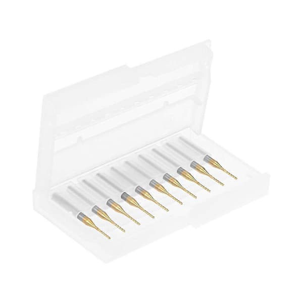 10 stk Titanbelegg Karbid Endemølle Gravering Fræs CNC Router Bits for PCB Maskin, 1/8 tommer Skaft 1 mm