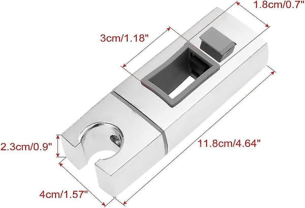 Glidende brusehovedholder til stang - 18 x 30 mm - rektangulær, firkantet udskiftelig håndholdt, ABS krom