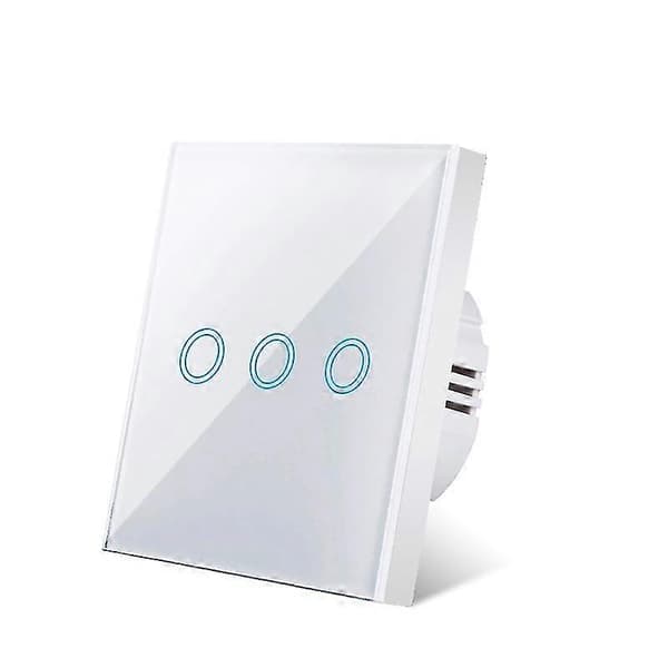 EU Touch Switch AC100-240V Hærdet Sort Hvid Krystal Glaspanel Strøm Væg Lys Sensor Afbrydere touch three white