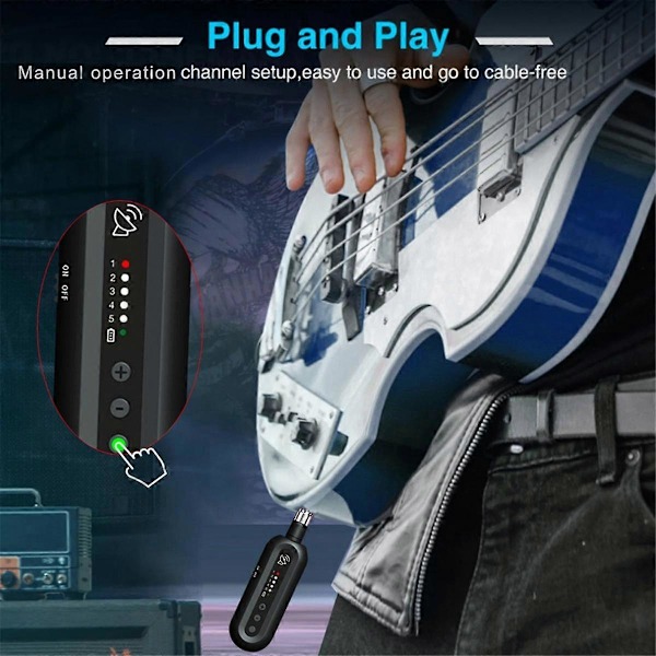 UHF Trådløst Gitar System Gitar Sender Mottakersett med 5 Kanaler for 3,5 mm/6,35 mm Elektrisk