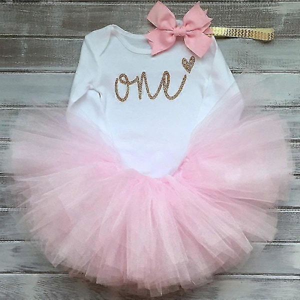 Baby Outfit Klänningar, Långärmad Sparkdräkt, tyllkjol & Pannband Set-XinHan