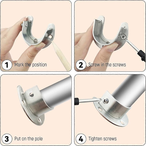 4-pack Garderobsfäste i rostfritt stål U-format Stångfäste Fläns 1-1/4\"